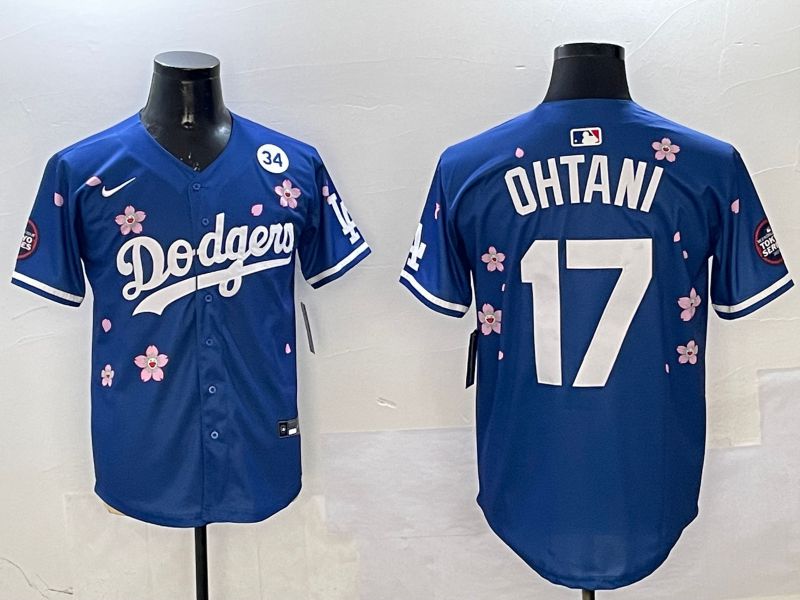 Men Los Angeles Dodgers #17 Ohtani Blue Sakura Edition 2025 Nike MLB Jersey style 5